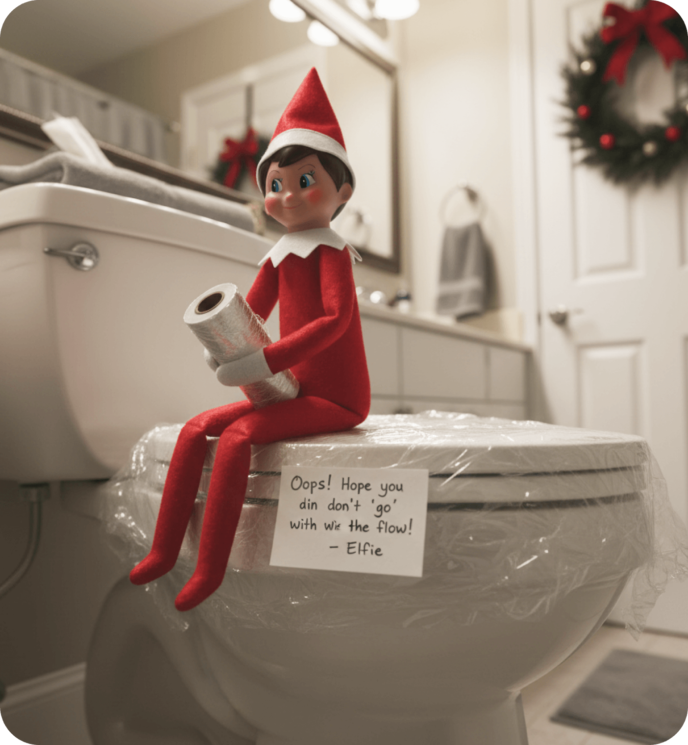 Saran wrap on toilet bowl